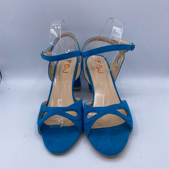 FSJ Women's Blue Ankle Strap Chunky Heel Sandal - Picture 3 of 11